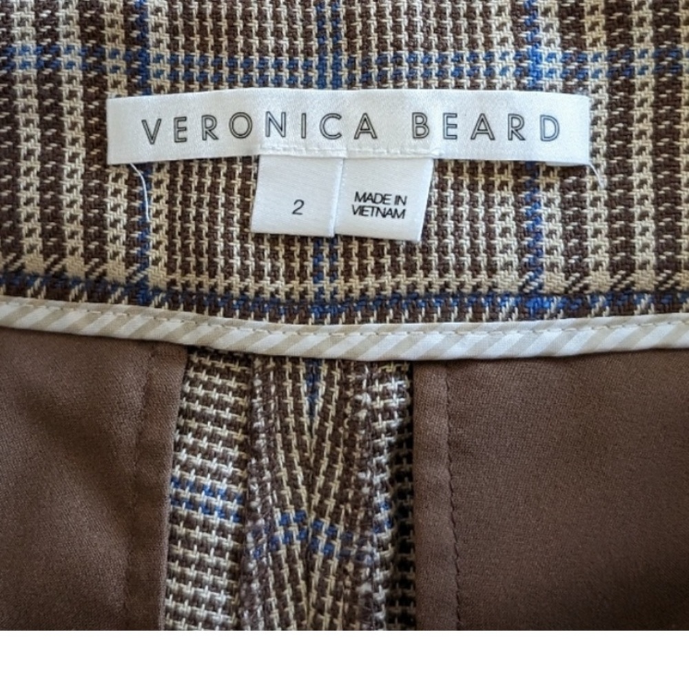 Veronica Beard Hunter Pant Linen Plaid Camel Blue Brown Preppy Wide Leg size 2 - Picture 5 of 6
